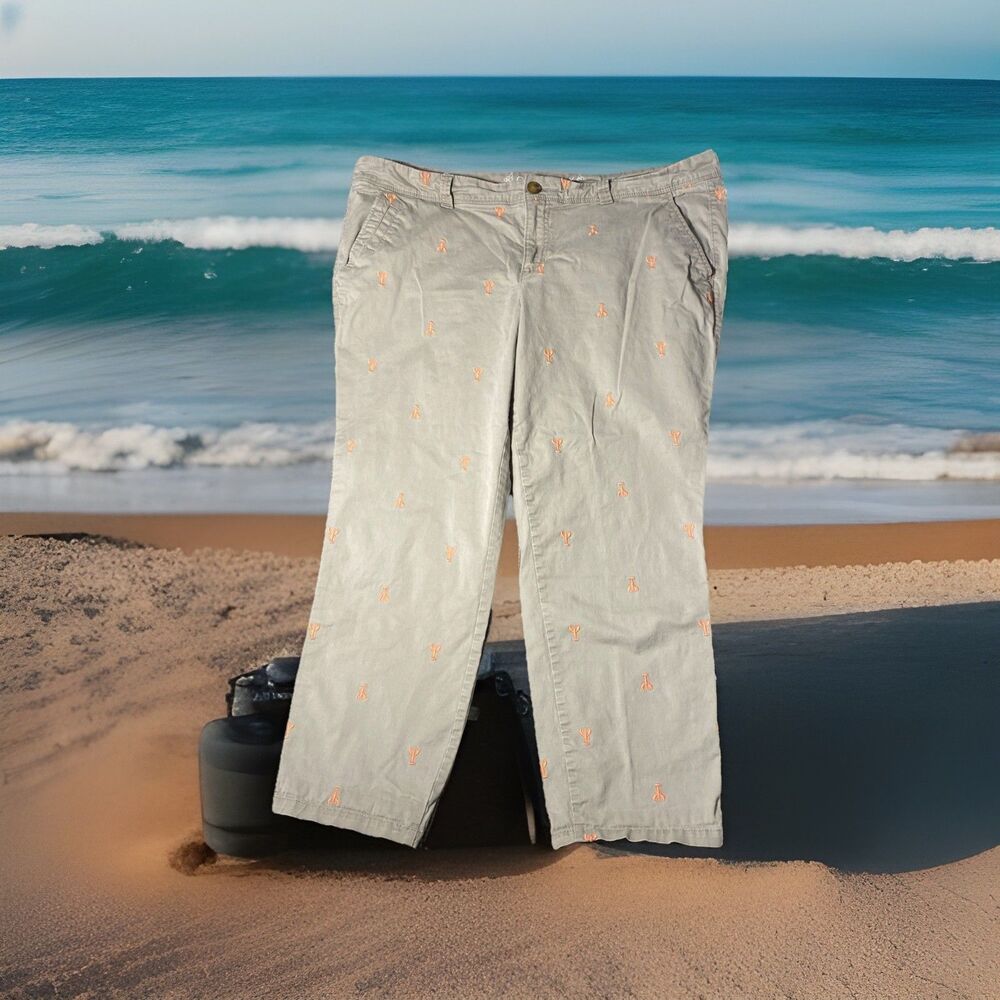 VTG Old Navy Lobster Print Capri Pants Women's Size 18 Regular 3% Spandex